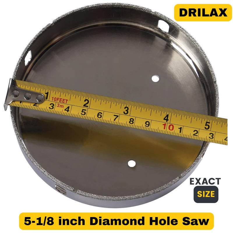 Drilax 5-1/8 inch Diamond Hole Saw for Tile, Glass, Quartz, Granite & Porcelain â€“ 1-1/8" Depth Wet Drill Bit for Floor Drains, Shower Valves, Faucets â€“ Professional & DIY - Image 5